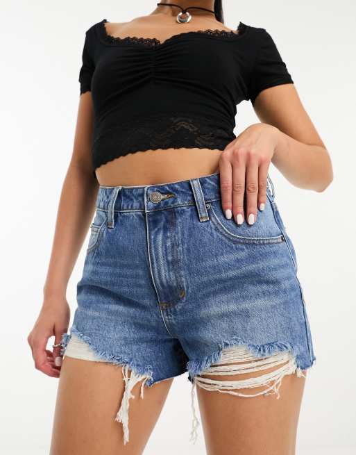 Medium wash best sale denim shorts