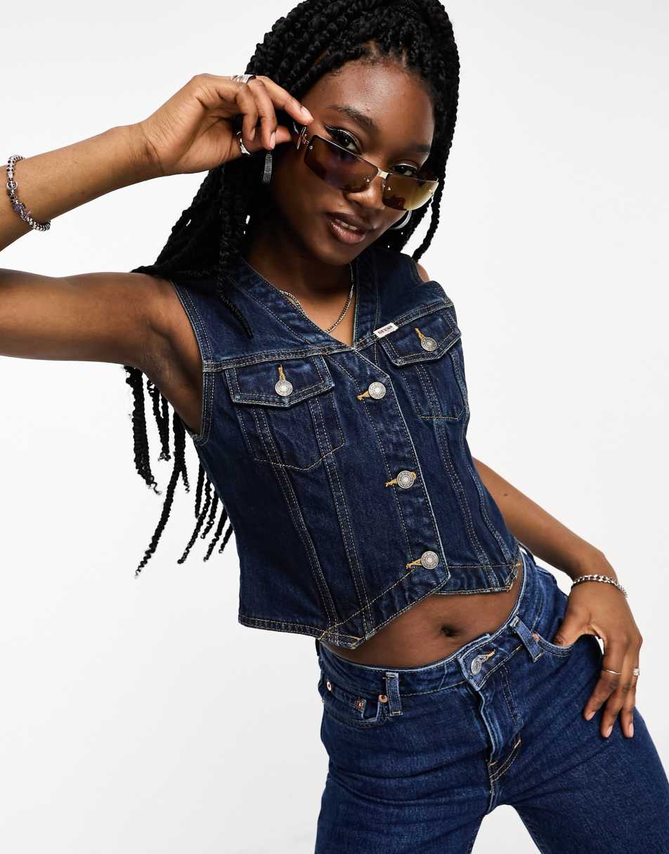GUESS Originals denim waistcoat vest in dark wash
