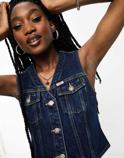 Black blue shop jean vest