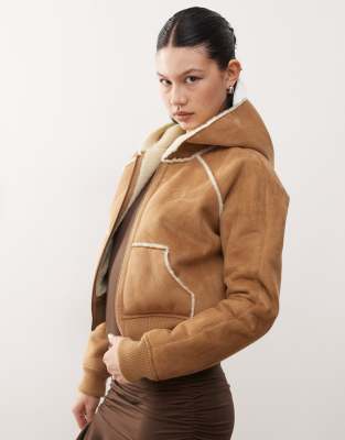 Guess Originals Faux Suede Zip Up Jacket In Brown