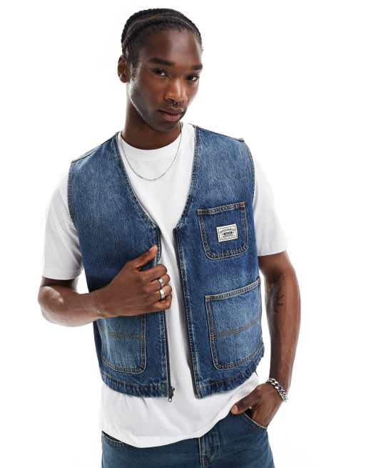 Guess - Originals - Gilet di jeans lavaggio blu medio