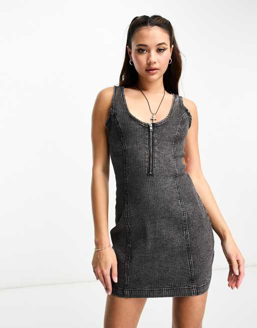 Guess Originals half zip up dress in black wash