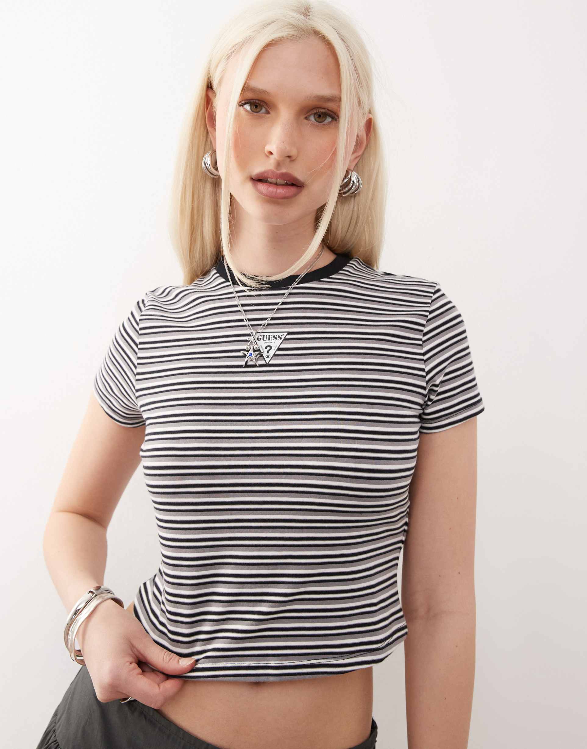 guess originals horizontal striped baby t-shirt in blue