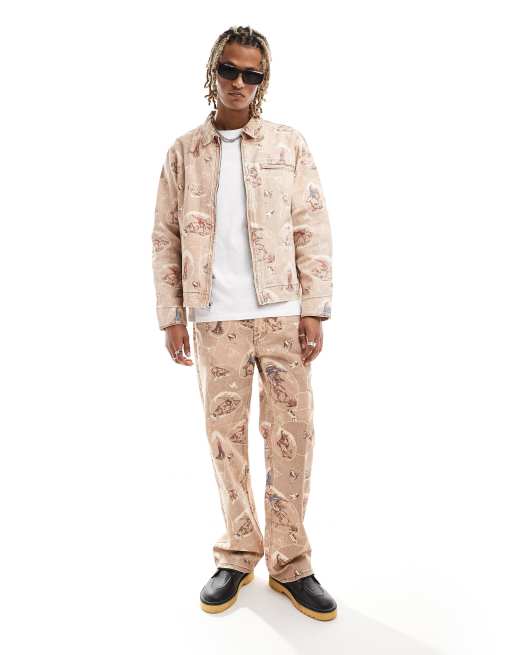 GUESS Originals - Jean décontracté à imprimé western sur l'ensemble - Beige