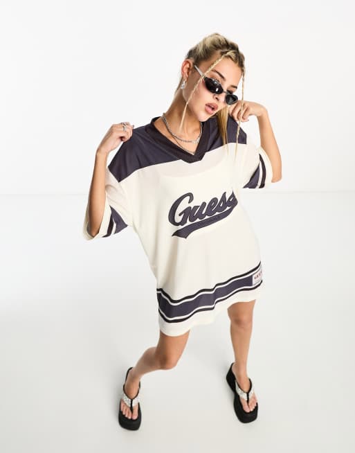 GUESS Originals - Jersey T-shirtjurk in gebroken wit/marineblauw