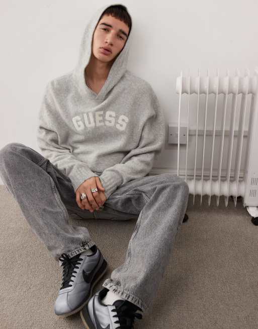 Guess Originals knitted pullover hoodie in grey, 3 of 4