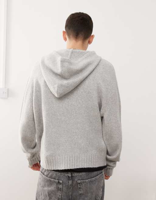 Guess Originals knitted pullover hoodie in grey, 4 of 4
