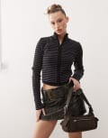 [GUESS Originals] Guess Originals knitted zip through stripe jumper in black 12 Black