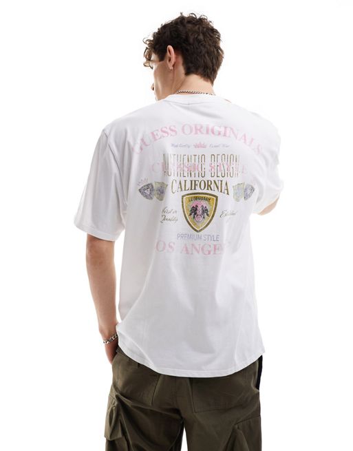 Guess Originals - Letterman - T-shirt unisex bianca con stampa sul petto e sul retro