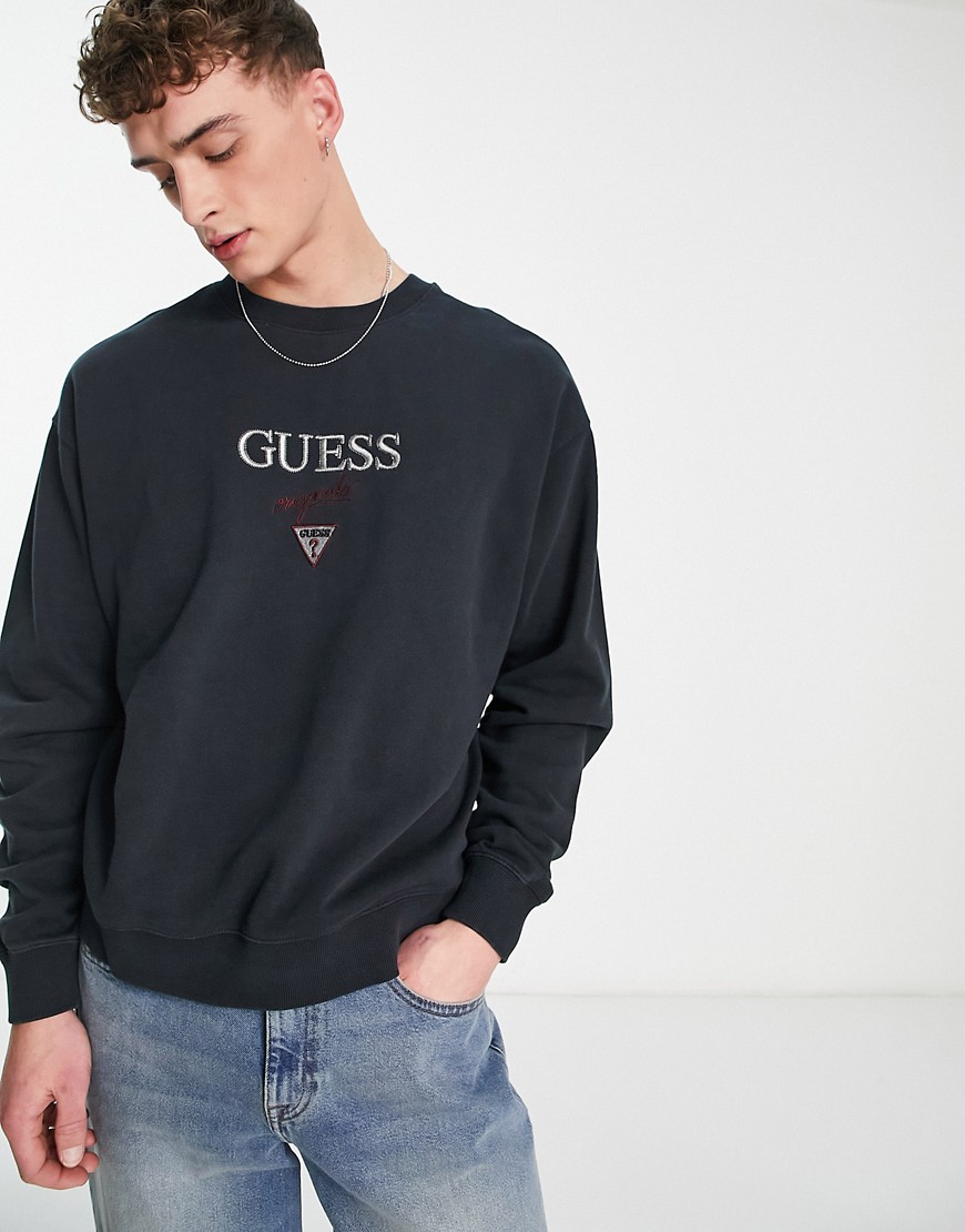 Guess Originals logo crew neck sweatshirt in black