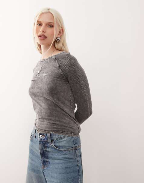 Guess Originals long sleeve mesh t-shirt in washed black - view 1