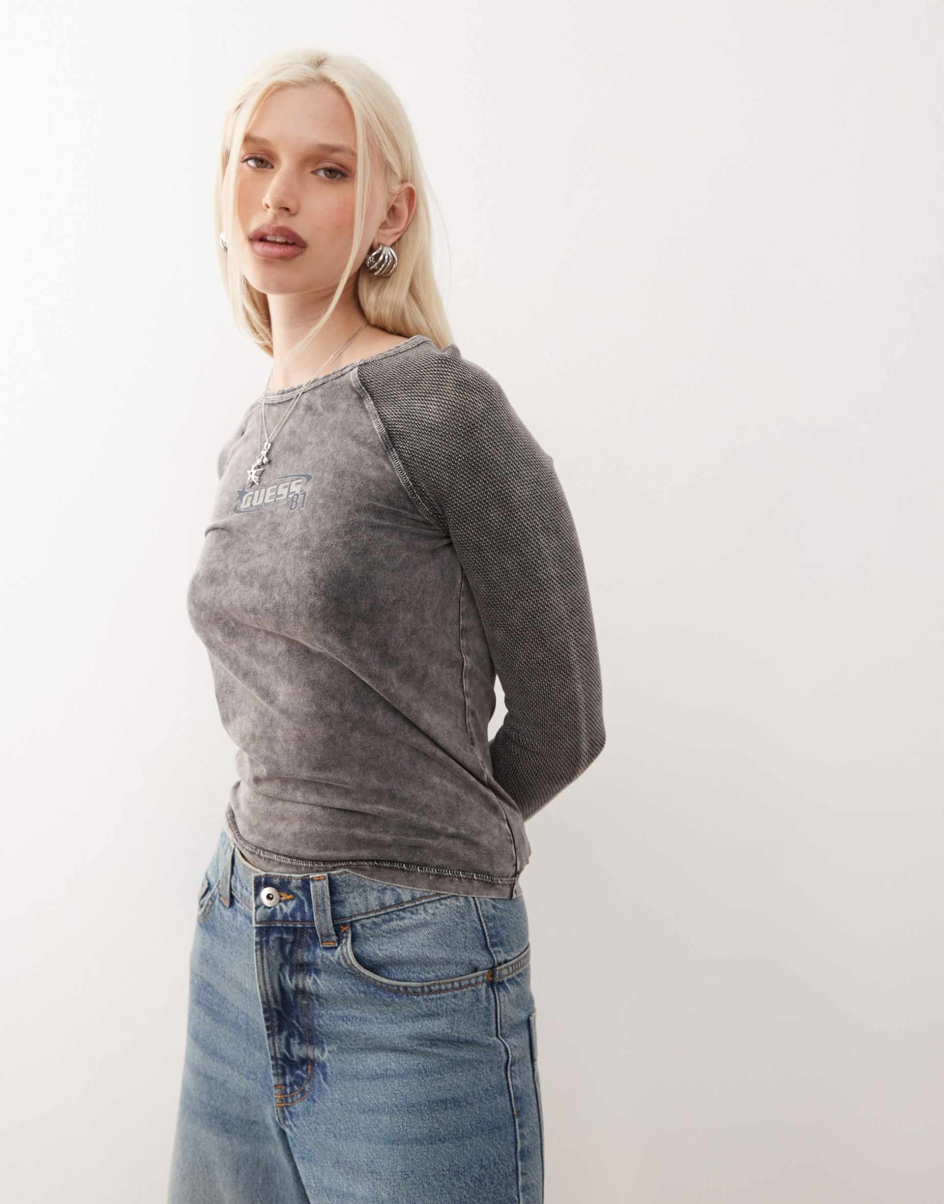 guess originals long sleeve mesh t-shirt in washed black