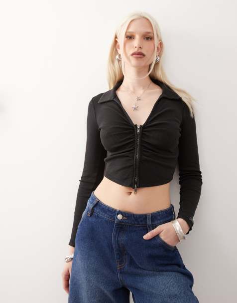 Guess Originals long sleeve ribbed sweater in charcoal - view 1