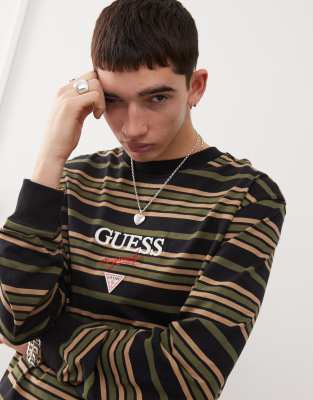 Футболка Guess Originals с длинным рукавом в черно-зеленую горизонтальную полоску 10890₽