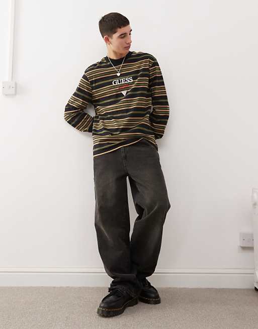 Guess Originals long sleeve t-shirt in black and green Guess Originals long sleeve t-shirt in black and green