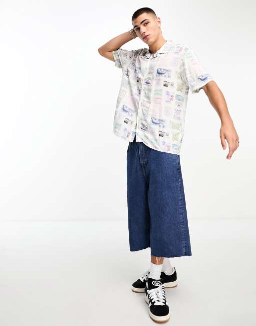 Guess Originals - Overhemd met korte mouwen en stempelprint in wit