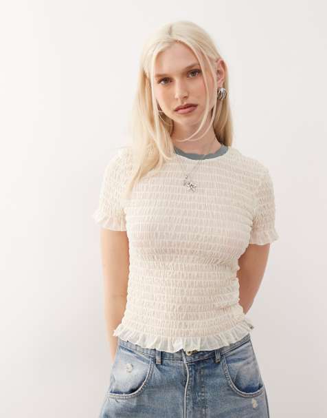 Guess Originals smocked mesh t-shirt in off white - view 1