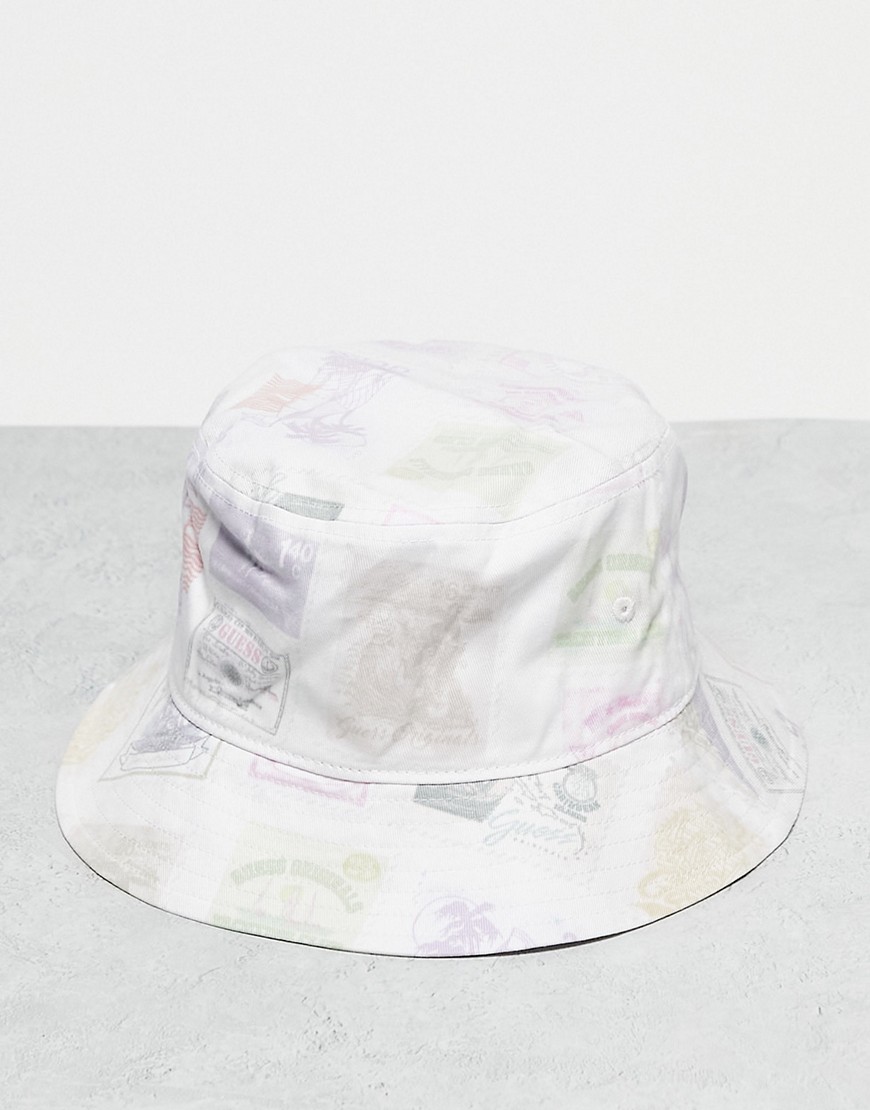 Guess Originals stamped bucket hat in white multi