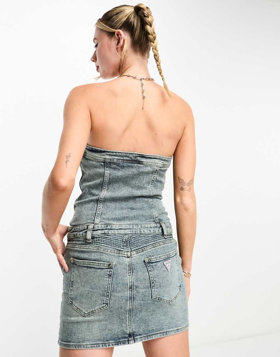 GUESS Originals strapless denim mini dress in vintage wash 1