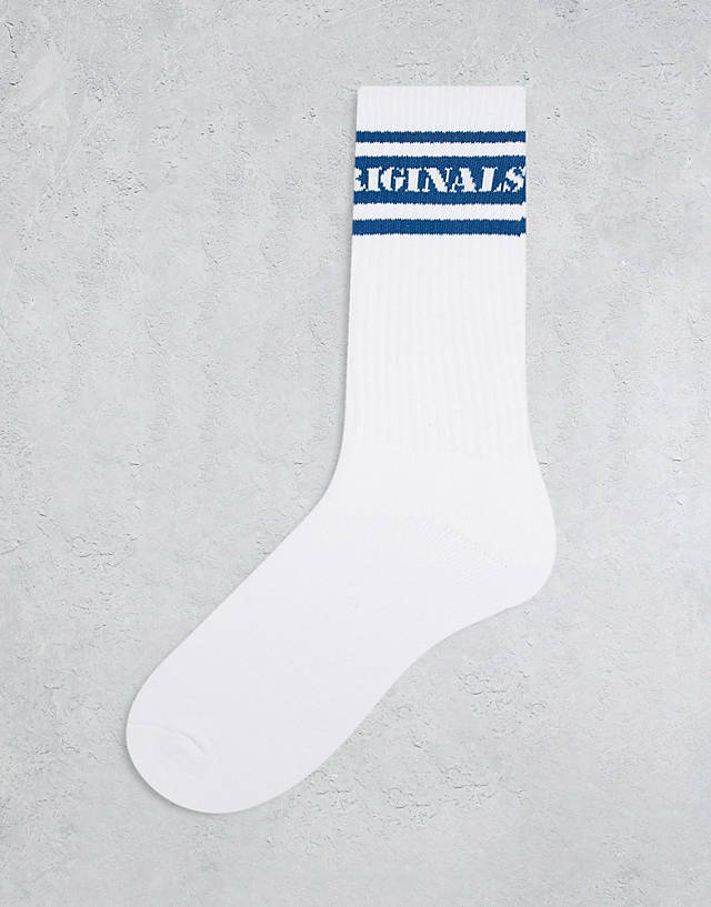Guess Originals - stripe logo socks in white