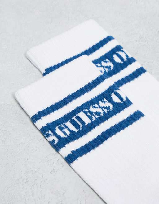 GUESS Originals stripe logo socks in white, 4 of 4