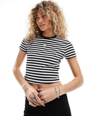 Guess Originals Guess Originals striped baby tee in pink and white