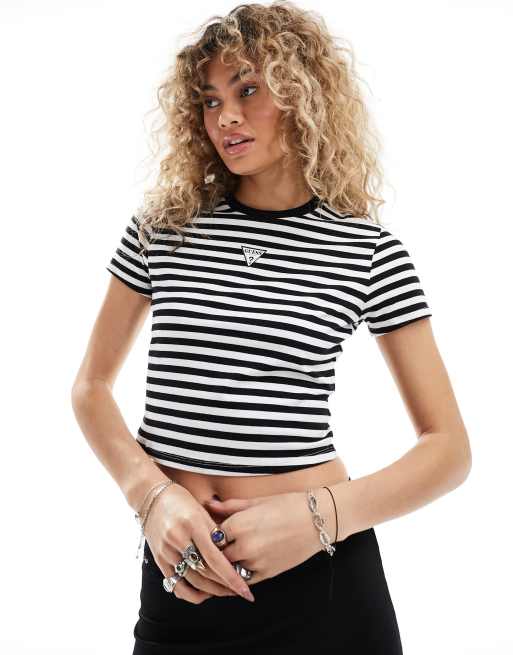 Guess Originals striped baby tee in pink and white