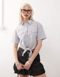 [GUESS Originals] Guess Originals striped shirt in blue and white with hem tie 8 Blue