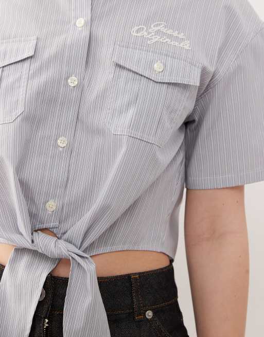 Guess Originals striped shirt in blue and white with hem tie
