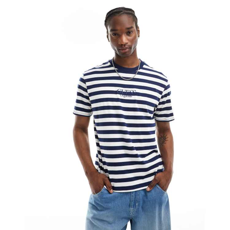 Guess Originals striped t shirt in navy and white ASOS