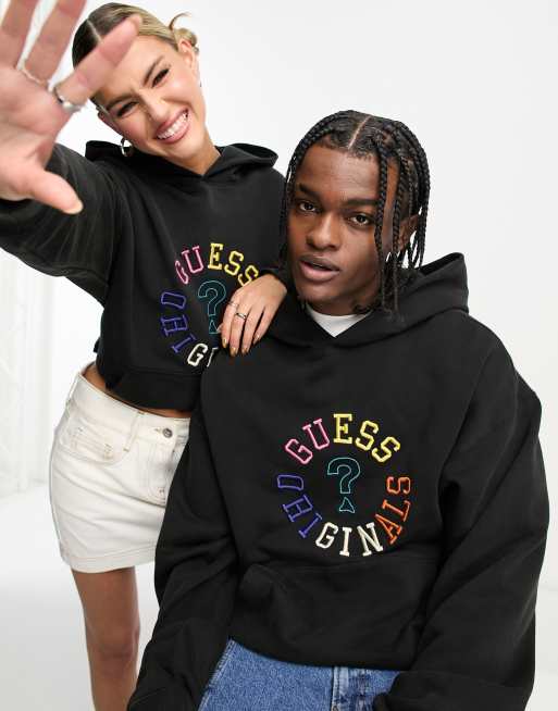 Guess – Originals – Svart huvtröja med rund logga i unisex-modell