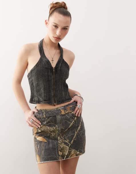 Guess – Originals – Svarttvättad jeanskjol med skärp - view 1