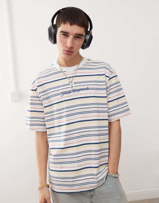 Guess Originals t-shirt in white and yellow horizontal stripes