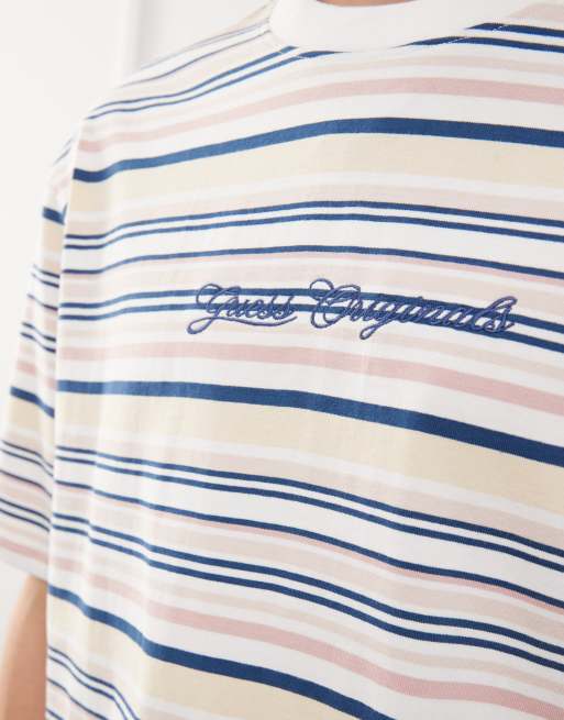 Guess Originals t-shirt in white and yellow horizontal stripes, 3 of 4