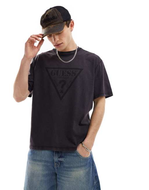 Guess Originals - T-shirt unisexe avec imprimé logo triangle vintage - Noir délavé