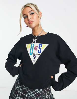 Guess Originals triangle logo sweater in black