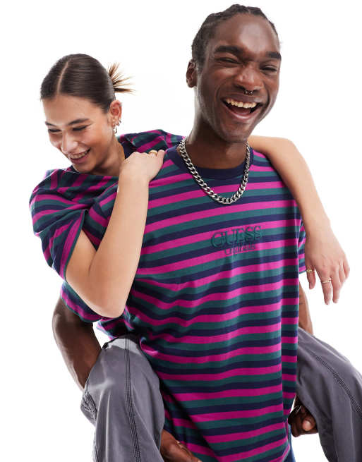 Guess Originals - Uniseks T-shirt met horizontale strepen in blauw