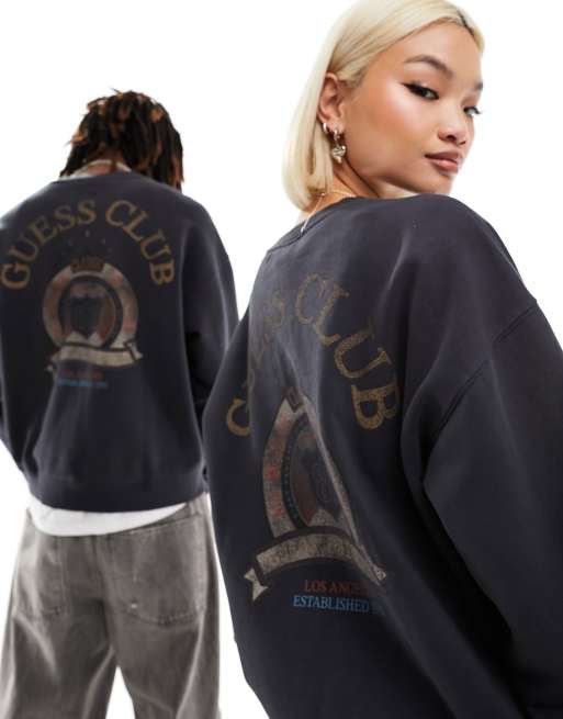 Guess Originals - Uniseks varsity sweatshirt met ronde hals in zwart met wassing