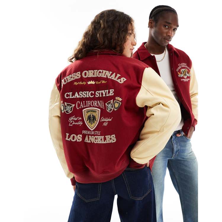 Guess Originals unisex authentic letterman jacket in red | ASOS