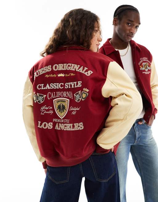 Guess Originals unisex authentic letterman jacket in red ASOS