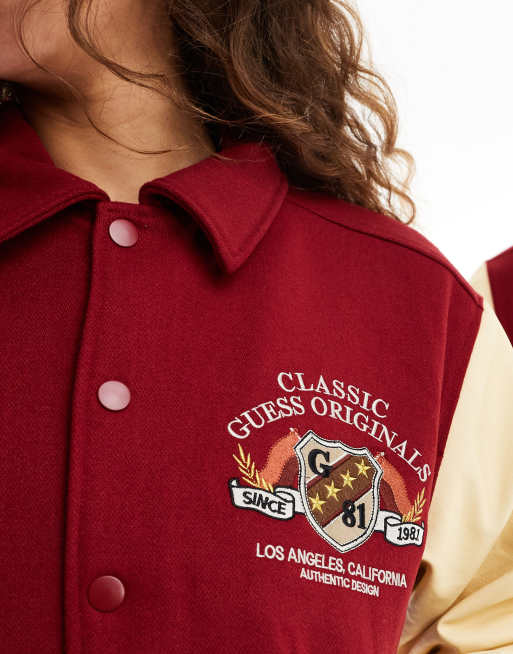 Guess Originals unisex authentic letterman jacket in red, 3 of 4