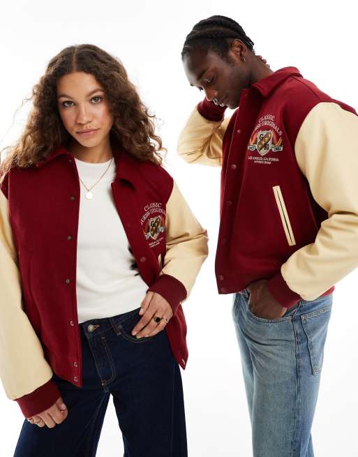 Guess Originals unisex authentic letterman jacket in red ASOS