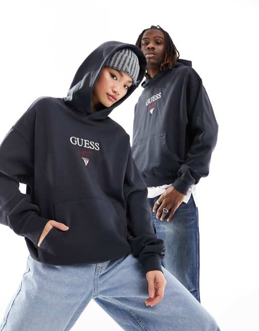 GUESS Originals Unisex - Baker - Sort hættetrøje med logo