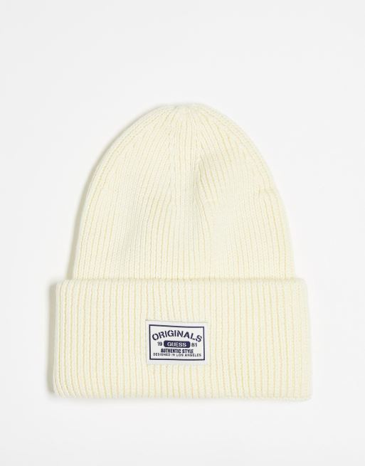 GUESS Originals Unisex – Biała czapka beanie z logo