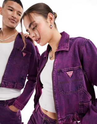 Guess Originals unisex cropped carpenter jacket in pink - ASOS Price Checker