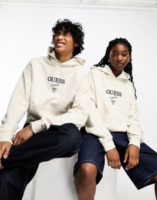 Guess Originals unisex heather baker logo hoodie in light grey - ASOS Price Checker