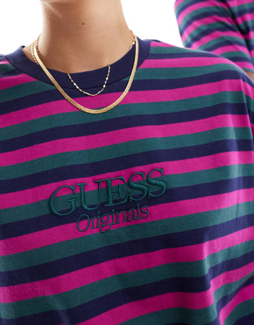 Pink guess striped sales shirt