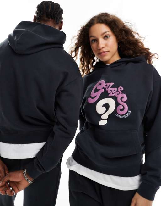 Guess Originals – Unisex-Kapuzenpullover in verwaschenem Schwarz mit Oversize-Schnitt und welligem Grafikprint, Kombiteil