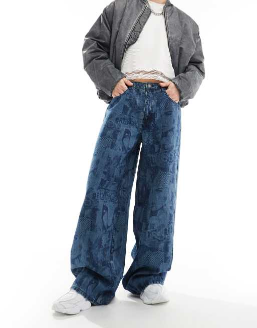 Guess Originals - Unisex laser jeans met wijde pijpen in blauw