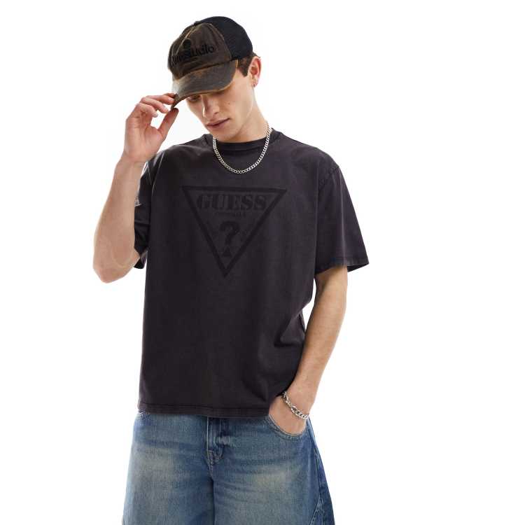 Guess Originals unisex t shirt in washed black with vintage triangle logo print ASOS